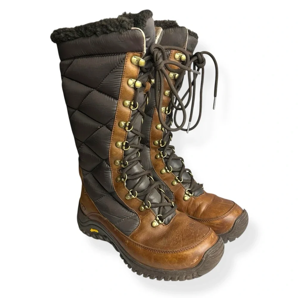UGG Australia Women's Kintla Boots‎ Leather Quilted Two Tone Brownstone US 7